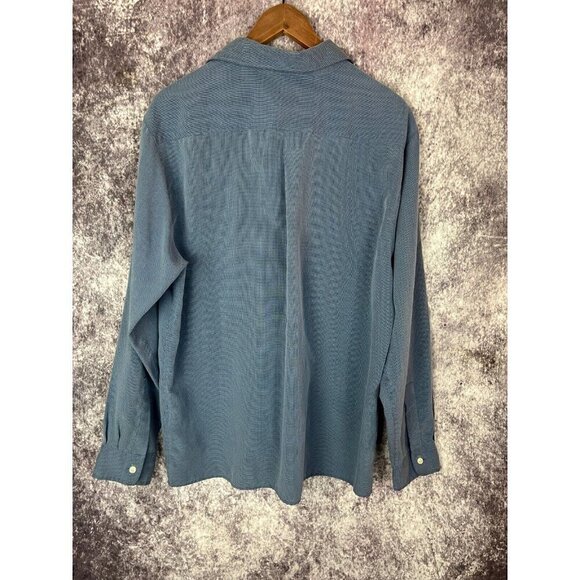 Vintage Guess Shirt Mens L Blue Micro Houndstooth Viscose Button Down Unique 90s - Picture 11 of 15